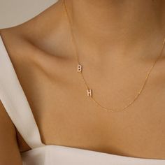 "Buy 2 for free shipping ❤ Our vibrant 18k gold plated pearl necklace, a personalized accessory that adds a pop of individuality to your everyday look. Crafted with meticulous attention to detail. Whether you want to showcase your own initial, create a meaningful monogram, or gift a special someone a personalized token of affection, our Necklace is the perfect choice. ❤ Chain length: 12\", 14\", 16\", 18\", 20\", 22\" ❤ All gold parts: thick 18k gold plated on 925 sterling silver ❤ Silver Color are all 925 Sterling Silver  ❤ Perfect for layered necklace matching" Rose Gold Initial Necklace, Customized Name Necklace, Initial Tag Necklace, Sideways Initial Necklace, Dainty Initial Necklace, Silver Diamond Necklace, Customized Jewelry, Tiny Diamond, Initial Jewelry