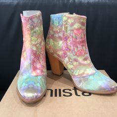 Really Cool Pair Of Miista Prism Ankle Boots. Beautiful Satiny Finish In Pastel Colors. I Think I Wore These Twice If That Since I Got Them. Approx 3” Heel-I Didn’t Measure. Great To Dress Up Or Dress Down. Bought Full Price From Miista-See Packing Slip. Original Dust Bag Included. Pink Ankle Booties For Spring, Spring Party Pink Booties, Pink High Ankle Heeled Boots For Spring, Spring Pink Heeled Boots With Reinforced Heel, High Heel Booties With Sculpted Heel For Spring, Spring Booties With Sculpted High Heel, Pink High Heel Boots For Spring, Pink High Heeled Boots For Spring, Iridescent Heels For Spring