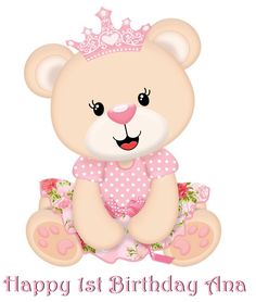 a pink teddy bear with a tiara on its head and paws, sitting in front of a white background