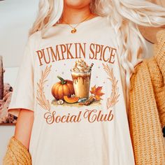 Join the Pumpkin Spice Latte Social Club with our stylish women's fall coffee shirt! This comfort color oversized tee is perfect for embracing the cozy vibes of autumn. Featuring a cute pumpkin patch graphic, this top is both trendy and comfortable, making it a must-have for your fall wardrobe. Available in plus sizes, this shirt ensures a perfect fit for everyone. Whether you're sipping your favorite latte, visiting a pumpkin patch, or just enjoying a crisp fall day, this adorable top is the pe Patch Top, Oversized T Shirt Dress, Plus Size Fall, Fall Coffee, Coffee Shirt, Autumn Coffee, Top Plus Size, Club Shirts, Coffee Shirts