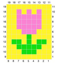 a yellow square with pink squares and green squares in the shape of an elephant's head