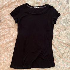 Black Short Sleeve Tshirt. Nwot. Medium Black Stretch T-shirt For Everyday, Black Scoop Neck Top For Everyday, Black Scoop Neck T-shirt For Everyday, Fitted Plain Black T-shirt, Black Scoop Neck T-shirt, Casual Black Scoop Neck T-shirt, Black Stretch Plain T-shirt, Black Shorts, Womens Tops