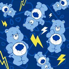 blue bears with lightning bolts and hearts on a dark blue background in the style of pop art