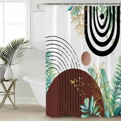 a shower curtain with an abstract design on it