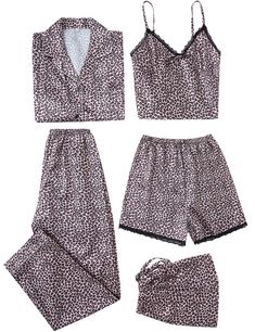 PRICES MAY VARY. 5PC PAJAMA SETS: The silk pajamas included a cami, a button-down sleepshirt, a pair of shorts, a pair of long pants, a bag.5pc pjs sets for year-round wear, meet the needs of your four seasons. SATIN SILK PAJAMAS:The pajama set with soft and smooth silky feel fabric,will keep you easeful while sleeping at night, that's ultra smooth against the skin so you can enjoy superior comfort. MULTIPLE WAYS TO MATCH:Cami top and shorts pajama set,cami and pants nightwear, button down pajam Cute Pjs For Women, Satin Pajama Pants, Satin Pajama Set, Cute Pajama Sets, Satin Sleepwear, Satin Pajama, Cute Lazy Outfits, Lazy Outfits, Cute Pajamas