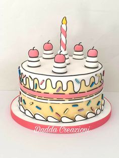 a birthday cake decorated with sprinkles and a candle