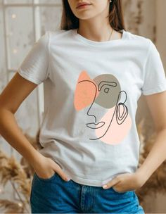 Shirt Painting, Painting On Clothes, Tshirt Painting, White Collared Shirt, T Shirt Painting, Painted Clothes, Round Neck Sweaters, Floral Print Shorts, Art Shirts