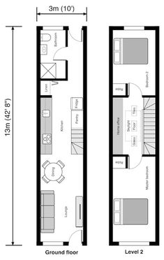 the floor plan for an apartment with two beds and one living room, which is divided by