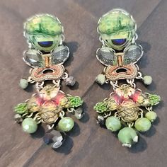 Gorgeous Cut Glass Earrings From Artist Ayala Bar. Shades Of Lovely Green. Green Chandelier Drop Earrings, Fusion Style Green Chandelier Drop Earrings, Green Fusion Style Drop Chandelier Earrings, Green Drop Earrings With Unique Variations, Green Meadow, Bar Jewelry, Glass Earrings, Earrings Color, Cut Glass