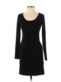 H&M Casual Dress Size: Small Black Dresses - used. 95% Cotton, 5% Elastane, Sheath, Scoop Neck, Solid, Knee Length, Long sleeves | H&M Casual Dress - Sheath: Black Solid Dresses - Used - Size Small Fall Bodycon Dress With Scoop Neck, Black Long Sleeve Midi Dress By H&m, H&m Stretch Mini Dress, Stretch Mini Dress By H&m, Small Black Dress, Black Casual Dress, Black Dresses Casual, Solid Dress, Black Solid