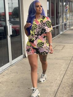 Material: 80-90% Polyester.Features:Short sleeve. tie-dyed. loose. tiger print. shorts.Style: Casual Outfit Clubwear, Two Piece Shorts Set, Hooded Crop Top, Printed Crop Top, Bodycon Tops, Custom Size Dresses, Crop Top And Shorts, Print Crop Tops, Tracksuit Women