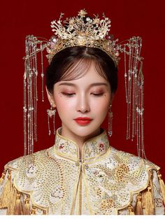 Phoenix Headpiece Jewelry Set Chinese Bridal Wedding tassel Headdress Detachable | eBay Chinese Jewelry Traditional, Japanese Wedding Dress, Chinese Clothing Traditional, Chinese Wedding Decor, Chinese Bride, Wedding Tiara Hairstyles, Traditional Chinese Wedding, Chinese Wedding Dress, Chinese Hair Accessories