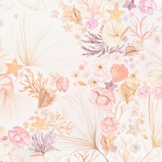 an abstract floral wallpaper with pink, yellow and purple flowers