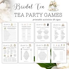 bridal tea party games with white flowers