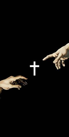 two hands reaching out towards each other with the cross painted on their fingers in front of them