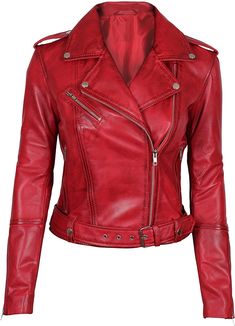 ► Our Margaret Red leather jackets for women are made up of 100% real lambskin leather, Lined with smooth viscose lining for superior softness and comfort. ► Front: Zip Closure, Multiple Pockets with internal viscose lining are key features of womens leather jackets. ► Our real leather jacket women offer a US modern fit style. You can choose your desired size by referring to the provided size chart. ► This women's leather jacket is perfectly crafted by professionals to give you a long-lasting st Red Leather Moto Jacket, Red Jacket Leather, Fitted Biker Jacket, Leather Jackets Online, Womens Biker Jacket, Party Kleidung, Lambskin Leather Jacket, Real Leather Jacket, Biker Leather