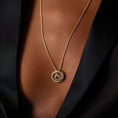 "This is a unique Diamond long necklace, featuring a 14K gold spiral, pave set with white diamonds, the perfect swirl pendant. Symbolizing life, consciousness, and creation, the spiral represents the journey and change of life as it unfolds and leads to the source. Our mystical Spiral pendant is a feat of contemporary design and diamond setting. Presented on a long and delicate gold chain, the everlasting loops of pavé diamonds enchant and delight as each stintillating curve swirls into infinity Elegant Gold Swirl Necklace, Spiral Yellow Gold Jewelry With Diamond Accents, Gold Spiral Jewelry With Diamond Accents, Spiral Gold Jewelry With Diamond Accents, Spiral Shaped Diamond Gold Jewelry, Unique Diamond Pendant, Long Diamond Necklace, Spiral Necklace, Diamond Settings