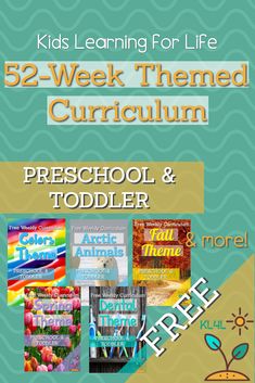 the back cover of 52 week theme for preschool and toddler books, with text overlay