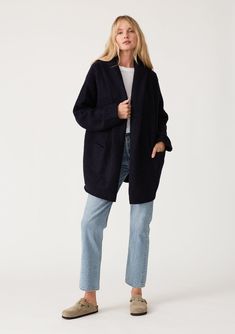 Shop this new version of our best-selling oversized hooded sweater coat. A soft, luxe cardigan with a mid-length fit & side pockets. Fall Sweater Coat With Shawl Collar And Pockets, Shawl Collar Sweater For Workwear In Fall, Shawl Collar Sweater Coat With Pockets For Fall, Fall Cardigan With Shawl Collar And Pockets, Fall Shawl Collar Cardigan With Pockets, Cozy Relaxed Fit Work Outerwear, Winter Relaxed Fit Sweater Coat For Cold Weather, Fall Sweater With Shawl Collar And Pockets, Shawl Collar Sweater With Pockets For Fall