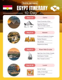 the egypt itinerary is displayed in this image