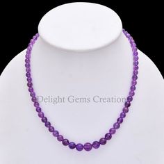 Product Details : Item Code : DGC093Gemstone Name :  Purple Amethyst Chain Style : BEADEDBeads Shape : Smooth RoundBeads Size : 5-10 MM ApproxLength : 18" Inch ApproxWeight : 136 Cts. ApproxCustomization : **Available**Please Feel Free To Contact If You Have Any Query. Halloween Beaded Jewelry, Round Bead Necklace, Candy Necklaces, Beaded Beads, Tigers Eye Necklace, Leaf Jewelry, Birthstone Gifts, February Birthstone, Amethyst Beads