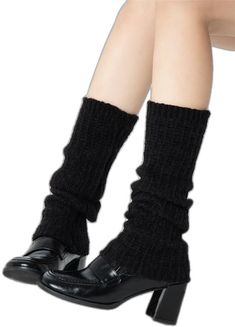 Black Knee-high Winter Socks, Trendy Black Knee-high Socks For Winter, One Size Black Socks For Fall, Casual One Size Acrylic Socks, Black Knitted Stretch Knee-high Socks, Black One Size Socks For Fall, One Size Black Knee-high Socks, Casual Black One-size Knee-high Socks, Black Knee-high Socks For Fall