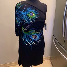 Peacock Feather One Shoulder Dress Nwt Beauty Hair, Peacock Feather, Makeup Inspo, Black Blue, One Shoulder Dress, Blue Black, Shoulder Dress, Colorful Dresses, Hair Makeup