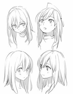 an anime character's face with different facial expressions and hair styles on the screen