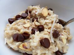 a bowl filled with oatmeal and chocolate chips