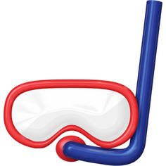 a red and blue object is shown on a white background, it appears to be an ice hockey stick