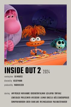 an advertisement for the movie inside out 2, featuring characters from cartoon movies and cartoons