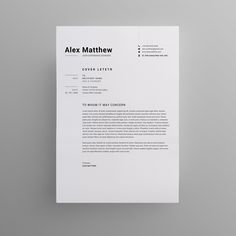 a clean and modern resume template with black accents on the front, white cover letter