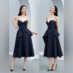 Question? Leave On The Comment Below! Navy A-line Midi Dress For Party, Chic Navy Party Midi Dress, Navy Sleeveless Midi Dress For Party, Navy Sleeveless Midi Party Dress, Chic Navy Midi Party Dress, Chic Navy Midi Dress For Party, Navy Midi Dress For Spring Evening, Elegant Navy Midi Dress For Spring, Navy Midi Dress For Cocktail