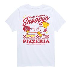 Max out his casual style with this Boys' Peanuts Snoopy's Pizzeria Graphic Tee. FEATURES Crewneck Short sleevesFABRIC & CARE Solid Color: Cotton ; Heather Colors: Cotton/Polyester Machine wash Imported Size: Medium. Color: White. Gender: male. Age Group: kids. Snoopy Graphic Tee, Snoopy Tshirt, Target Shirt, Boys Christmas Shirt, Snoopy Shirt, Kids Clothes Boys, Outfit Trends, Top Graphic Tees, Boys Long Sleeve