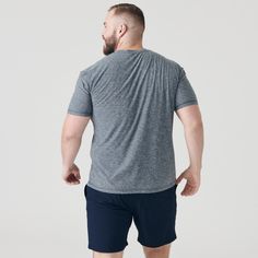 Features: Premium fitted crew neck t-shirt Provides moisture wicking, odor control, quick dry and anti-microbial finish for maximum comfort UPF 30 blocks 97% of UV rays 96% polyester/4% spandex Fabric will shrink minimally (5%) on a low heat setting in the dryer Classic side seam for the best look & fit Soft tag – tag is screen-printed in the tee for maximum comfort Fit: This is a contemporary/athletic cut. First model is 6'0 / 165 lbs and wearing a size M Second model is 6'1" / 250 lbs and wear Dad Bod, Navy Shorts, Mens Activewear, Navy Color, Crew Neck Tee, Workout Wear, Uv Rays, Spandex Fabric, Cool Shirts