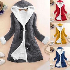 Cozy Hooded Jacket For Winter Cold Weather, Warm Winter Sweater Coat For Cold Weather, Warm Winter Sweater Coat, Warm Cozy Hooded Jacket For Winter, Cozy Warm Hooded Jacket For Winter, Cozy Warm Hooded Winter Jacket, Trendy Knitted Winter Outerwear, Winter Cotton Cable Knit Cardigan, Winter Cable Knit Cotton Cardigan