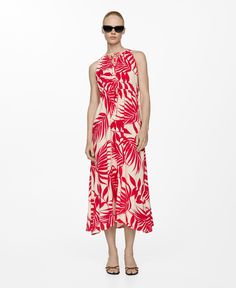 in stock Chic Red Dress For Vacation, Elegant Red Midi Dress For Vacation, Printed Dress, Red Dress, Print Dress, Mango, In Store, Pick Up, Buy Online