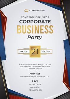 the corporate business party flyer is ready to be used for your company's event