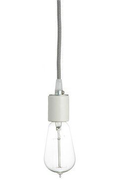 a white light bulb with a cord attached to it's end on a white background