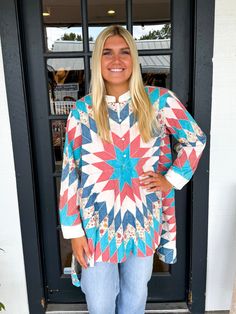 Get cozy in The Quiltie Top, an oversized button-up tunic with a trendy quilted design. Featuring a comfortable collar and stylish high-low cut, this top is perfect for a casual day out or a night in. The cuff sleeves add a touch of sophistication. Chelsea in Beige is wearing a size L/XL. Height is 5’8”, Bust is 36”, Waist is 29. Ashley in Turq. is wearing a size S/M. Height is 5’6”, Bust is 34”, Waist is a 28. Casual Fall Tunic For Loungewear, Casual Long Sleeve Tunic For Loungewear, Casual Fall Loungewear Tunic, Bohemian Collared Tops For Fall, Casual Patchwork Blouse For Fall, Casual Cotton Tunic For Fall, Fall Bohemian Collared Tops, Casual Multicolor Loungewear Blouse, Trendy Fall Loungewear Blouse