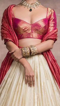 Shop now exclusively at www.allthatsdesi.com Follow us on Instagram https://www.instagram.com/allthatsdesi/ Whatsapp us at +19738137663 Grand Lehenga, Handloom Lehenga, Elegant Lehenga, Simple Lehenga, Lehenga Designs Simple, Brocade Blouse, Lehenga Blouse Designs, Latest Model Blouse Designs, Fashionable Saree Blouse Designs