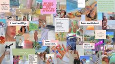 a collage of photos with words and pictures on them that say i am healthy, i am confident, i am successful