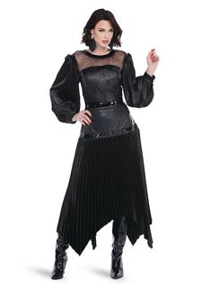 Love the Queen 17585 Leather Corset Dress, Leather Bodice, Black Faux Leather Dress, Leather Corset, Elegant Skirt, Bell Sleeve Dress