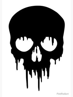 a black and white image of a skull with dripping paint