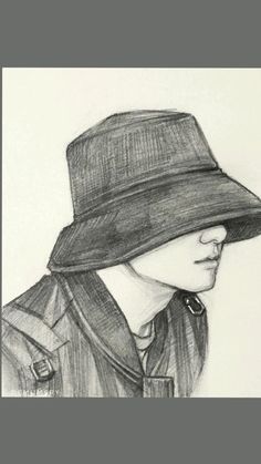 a drawing of a person wearing a hat