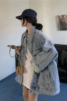 Loose Patchwork Colors Denim Jeans Jacket – Nada Outfit Land Baggy Denim Outerwear With Pockets, Baggy Denim Outerwear For Spring, Denim Jeans Jacket, Jacket Collection, Corduroy Shorts, Women Coat, Jeans Jacket, Sweater Collection, Roblox Roblox