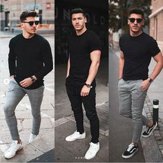 Night Out Outfit Men, Fabian Penje, Black Tshirt Outfit, Grey Pants Men, Streetwear Inspiration