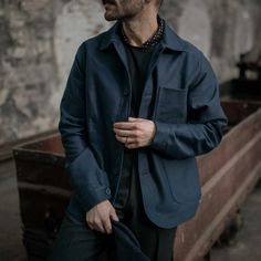 Germinal Work jacket - Blue Blue Workwear Outerwear With Side Pockets, French Blue Work Jacket, Washed Blue Cotton Workwear Shirt, Blue Chore Jacket, Men’s Chore Jacket, Work Overalls, Concept Clothing, Work Jackets, Suit Style