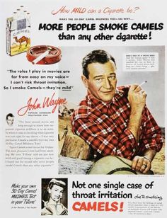 John Wayne smoking 1950s Advertising, Marketing Copywriting, Old Advertisements, Retro Advertising, Retro Ads, Old Ads, Vintage Advertisement, Magazine Ads