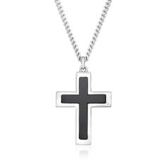 Ross-Simons - Men's Onyx Cross Pendant Necklace in Silver, Stainless Steel. 24". For the stylish man of faith, this meaningful carved 22x30mm onyx cross pendant shines in polished sterling silver and offers a bold presence. Suspends from a stainless steel curb chain. Springring clasp, onyx cross pendant necklace. Onyx Colour, Dog Tag Pendant, Stylish Man, Detailed Necklace, Sterling Silver Cross Pendant, Silver Cross Pendant, Black Onyx Ring, Sterling Silver Cross, Onyx Ring